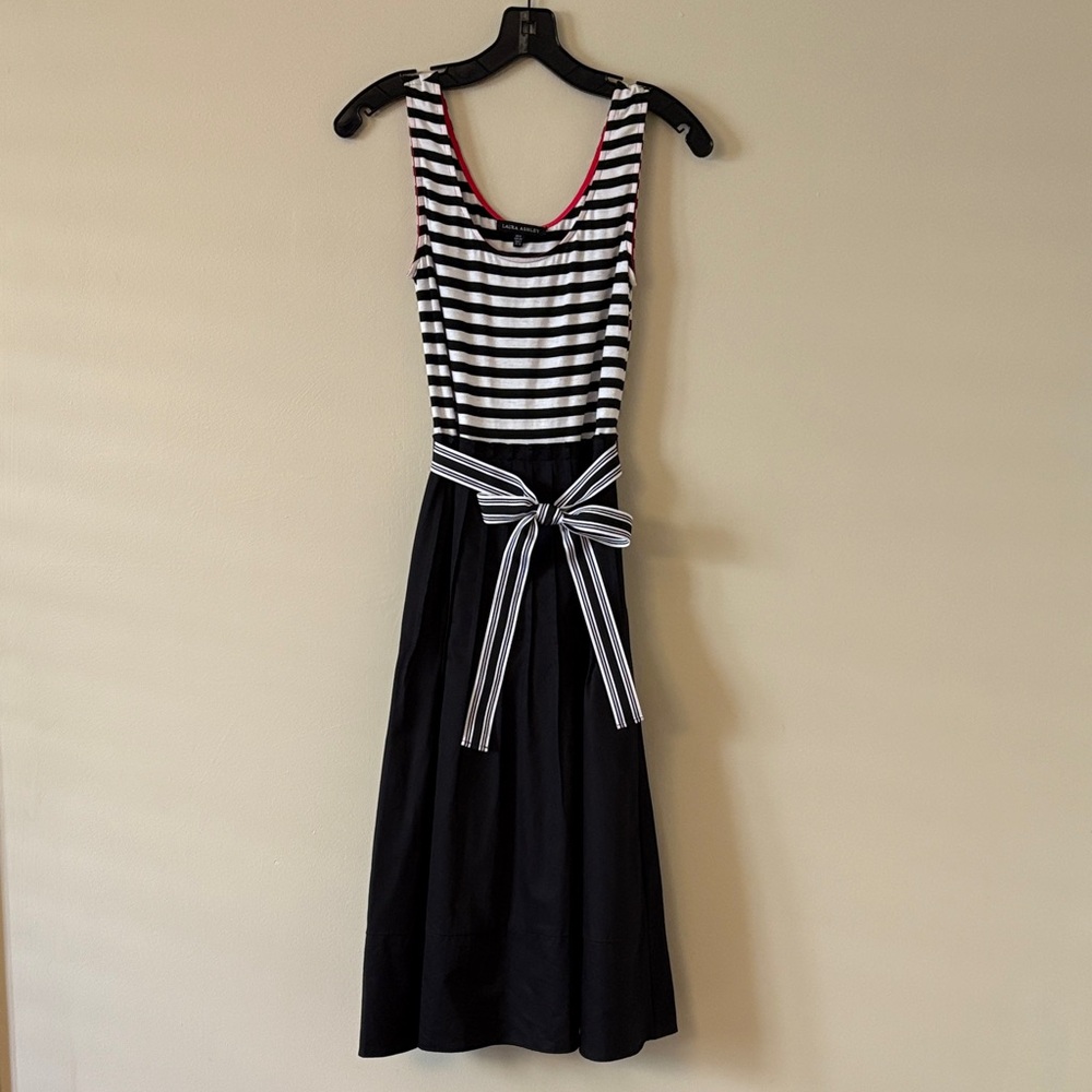 Laura Ashley Striped Black and White Midi Dress